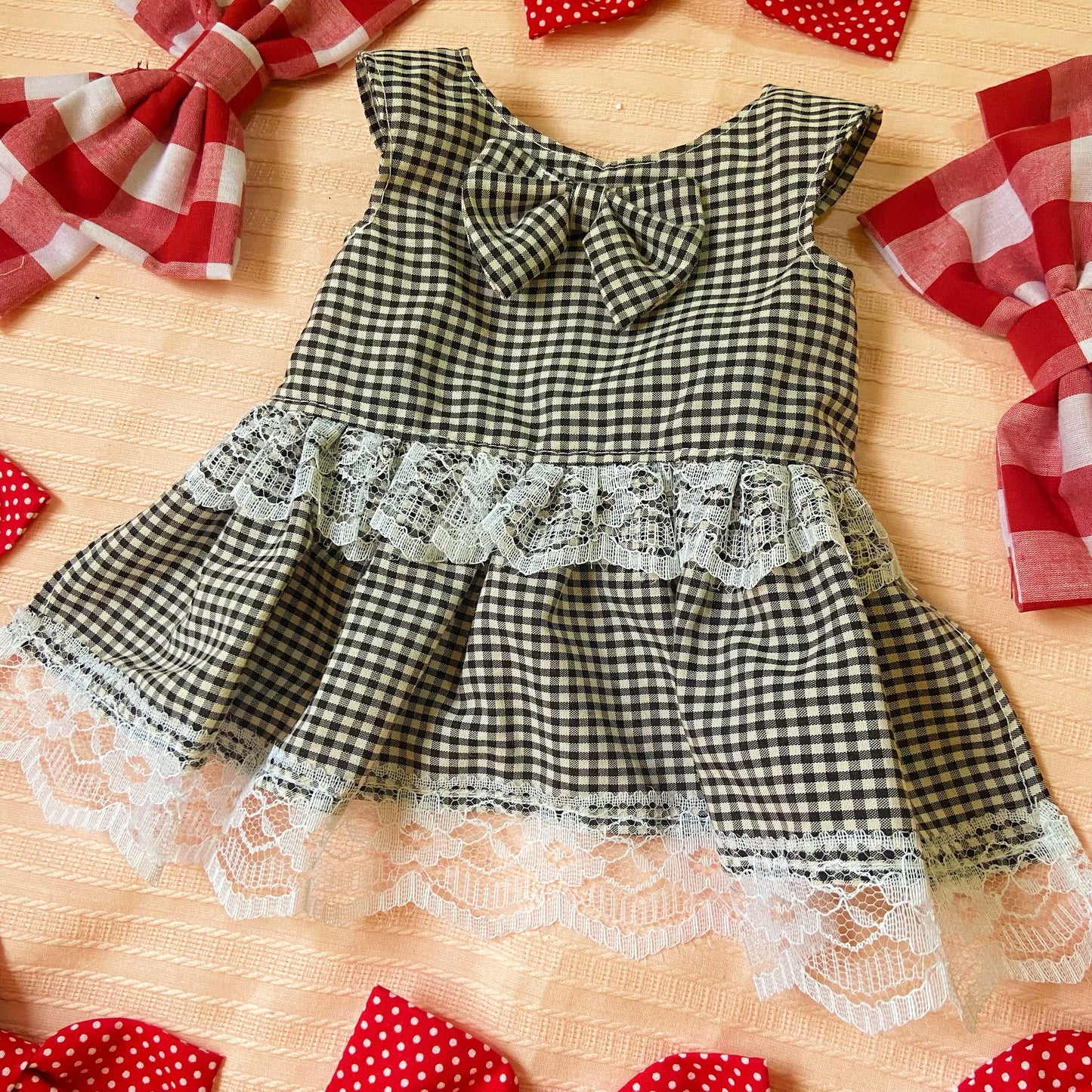 Lace Black Gingham Pet Handmade Dress