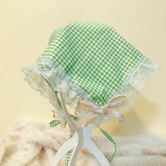 Green Gingham Ribbon Lola Pandong ( Head scarf )