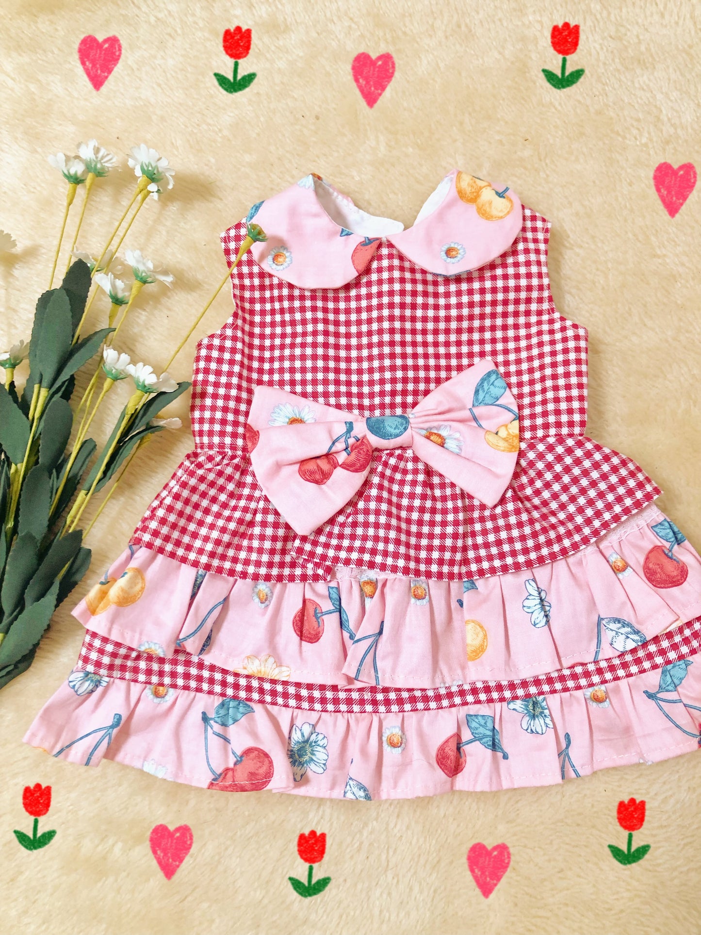 Cherry Gingham Pet Handmade Dress