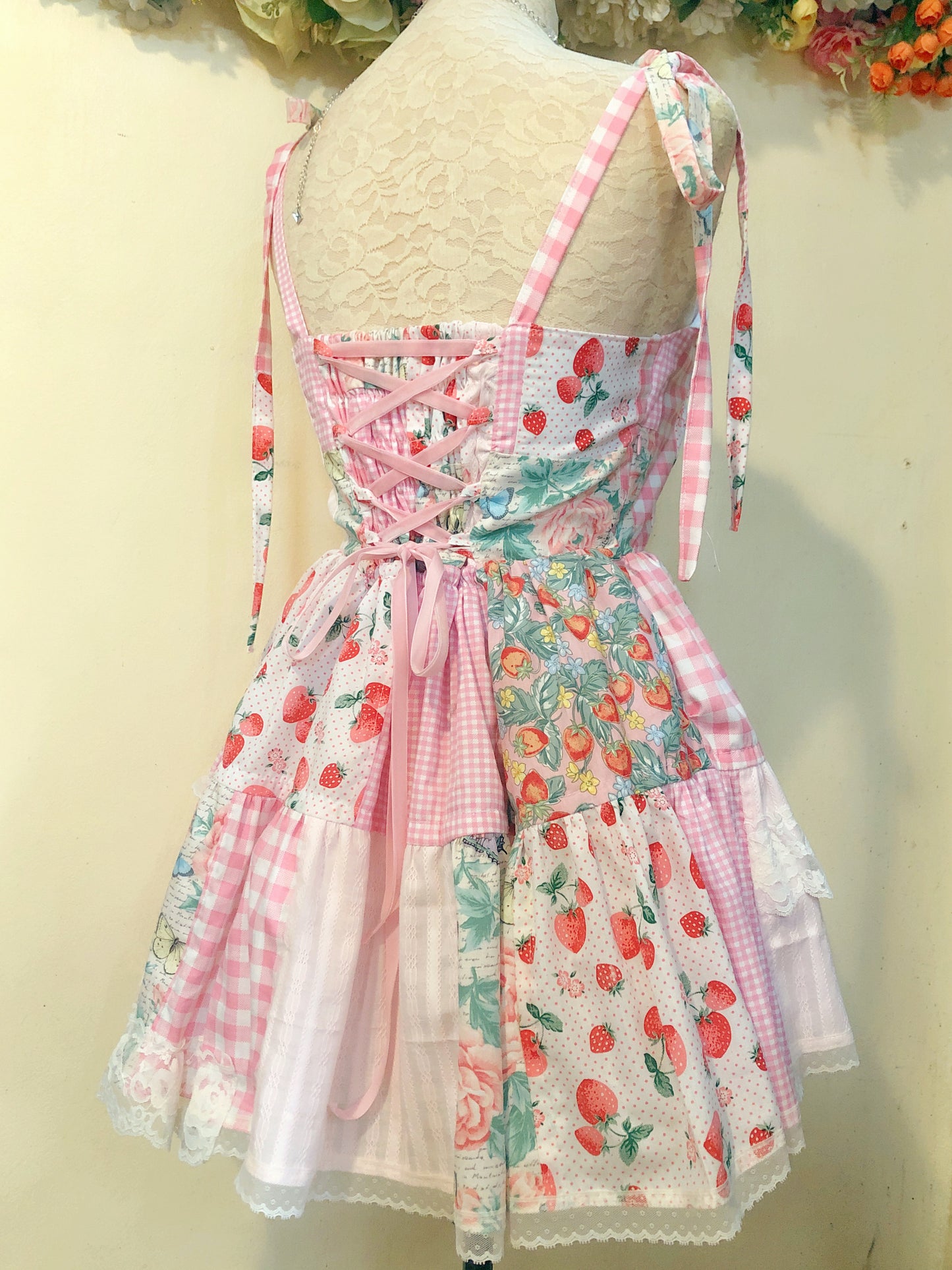 Pink Floral Patchwork Handmade Dress