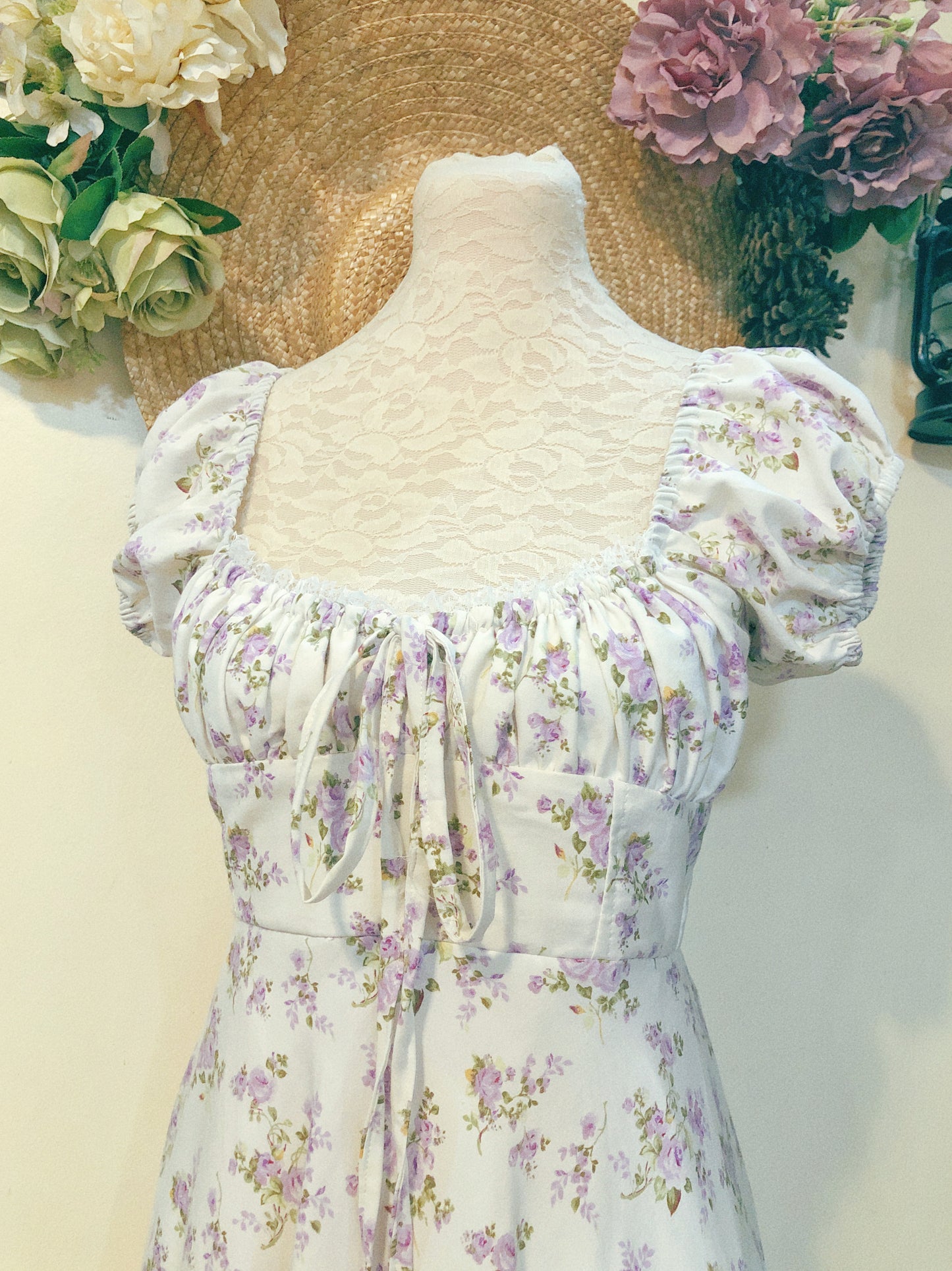 Lavender Roses Milkmaid Handmade Dress