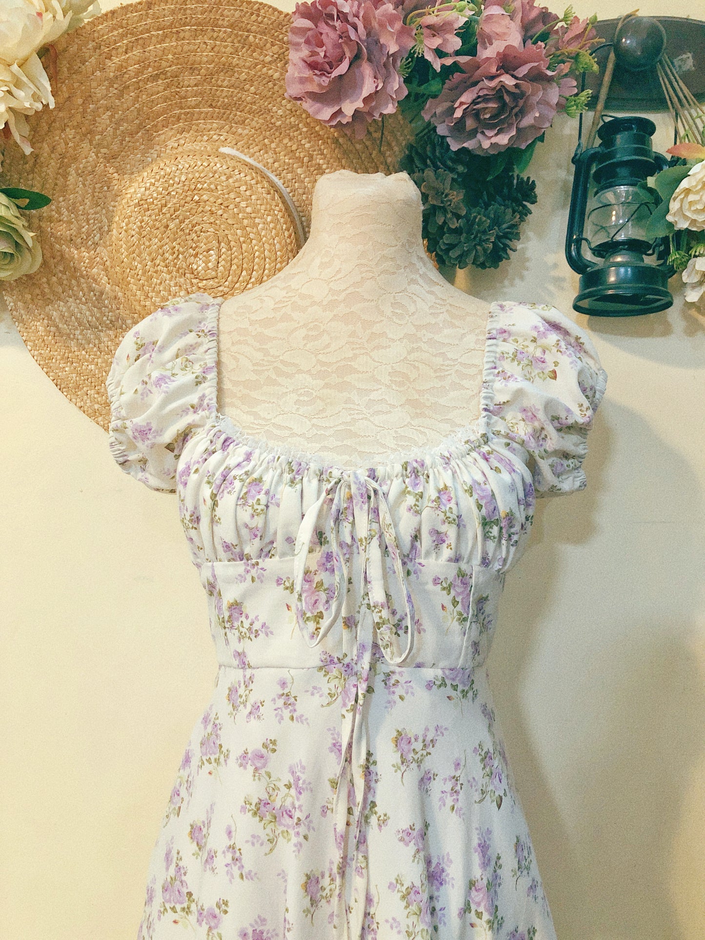 Lavender Roses Milkmaid Handmade Dress