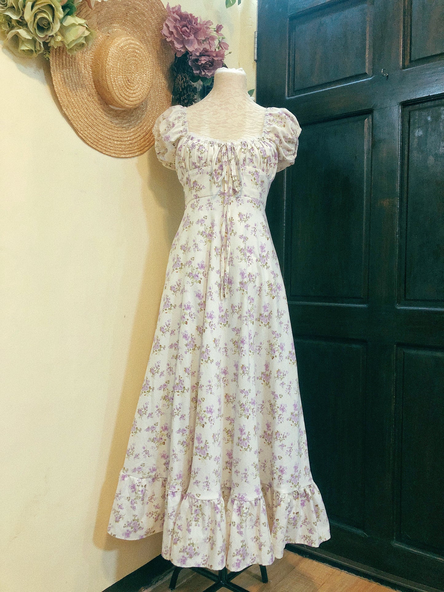 Lavender Roses Milkmaid Handmade Dress