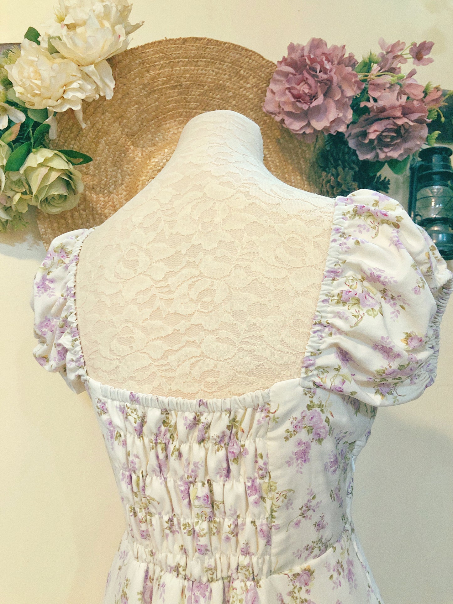 Lavender Roses Milkmaid Handmade Dress