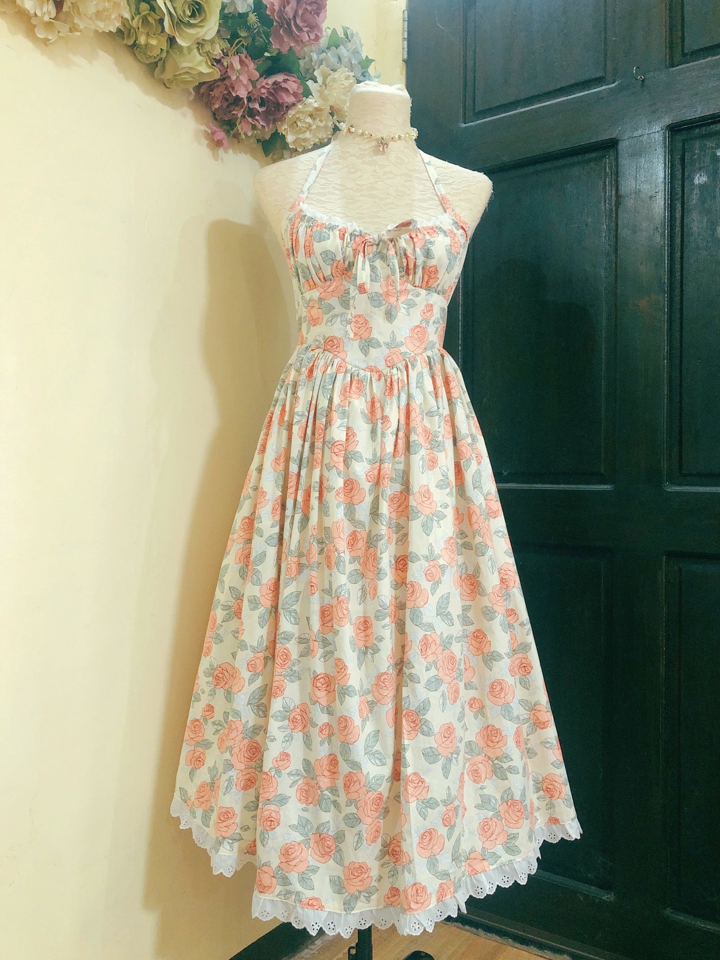 Dainty Floral Haltered Handmade Dress