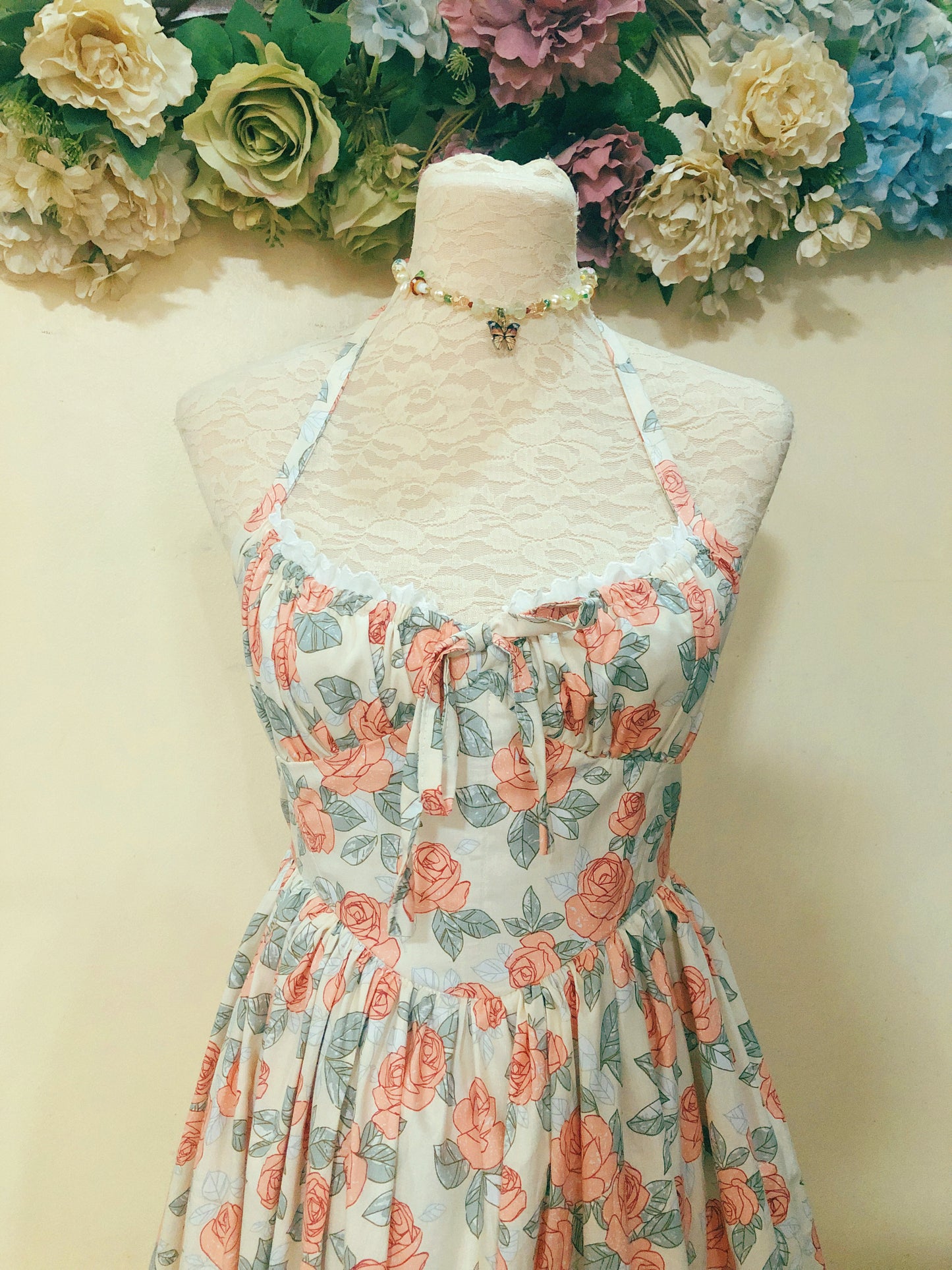 Dainty Floral Haltered Handmade Dress