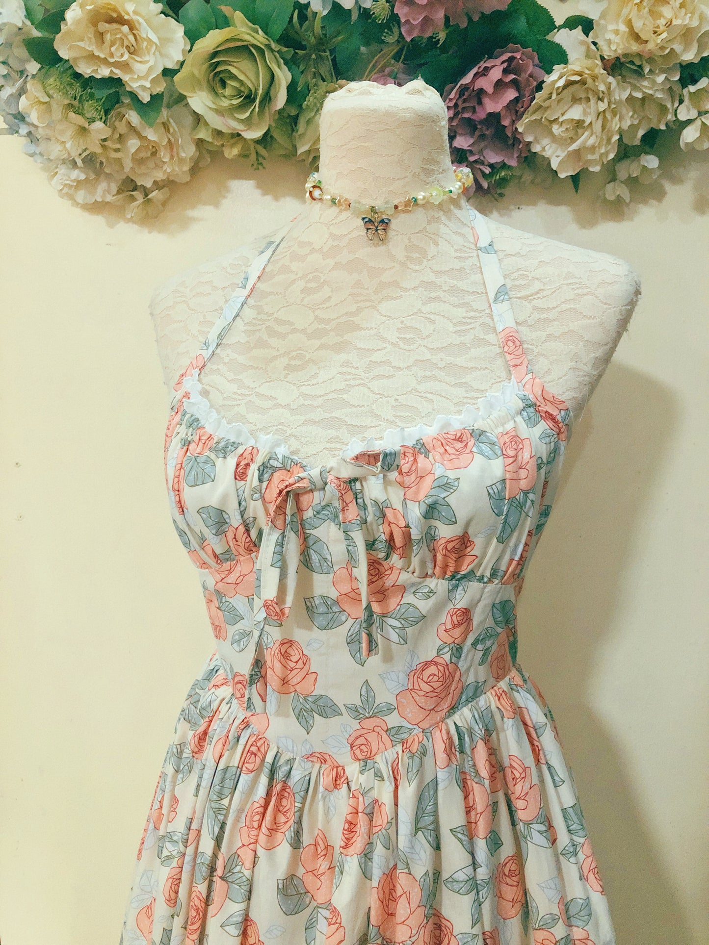 Dainty Floral Haltered Handmade Dress