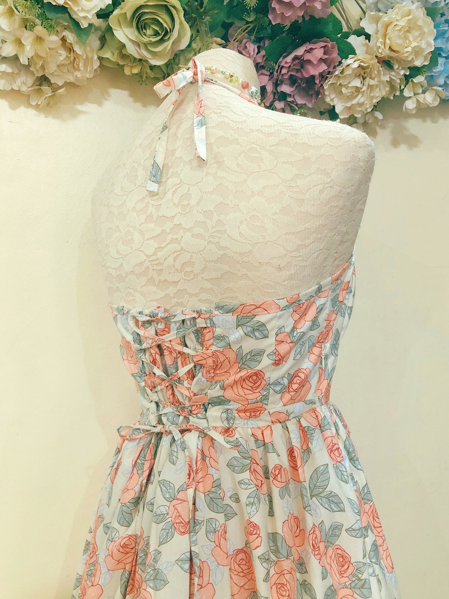 Dainty Floral Haltered Handmade Dress