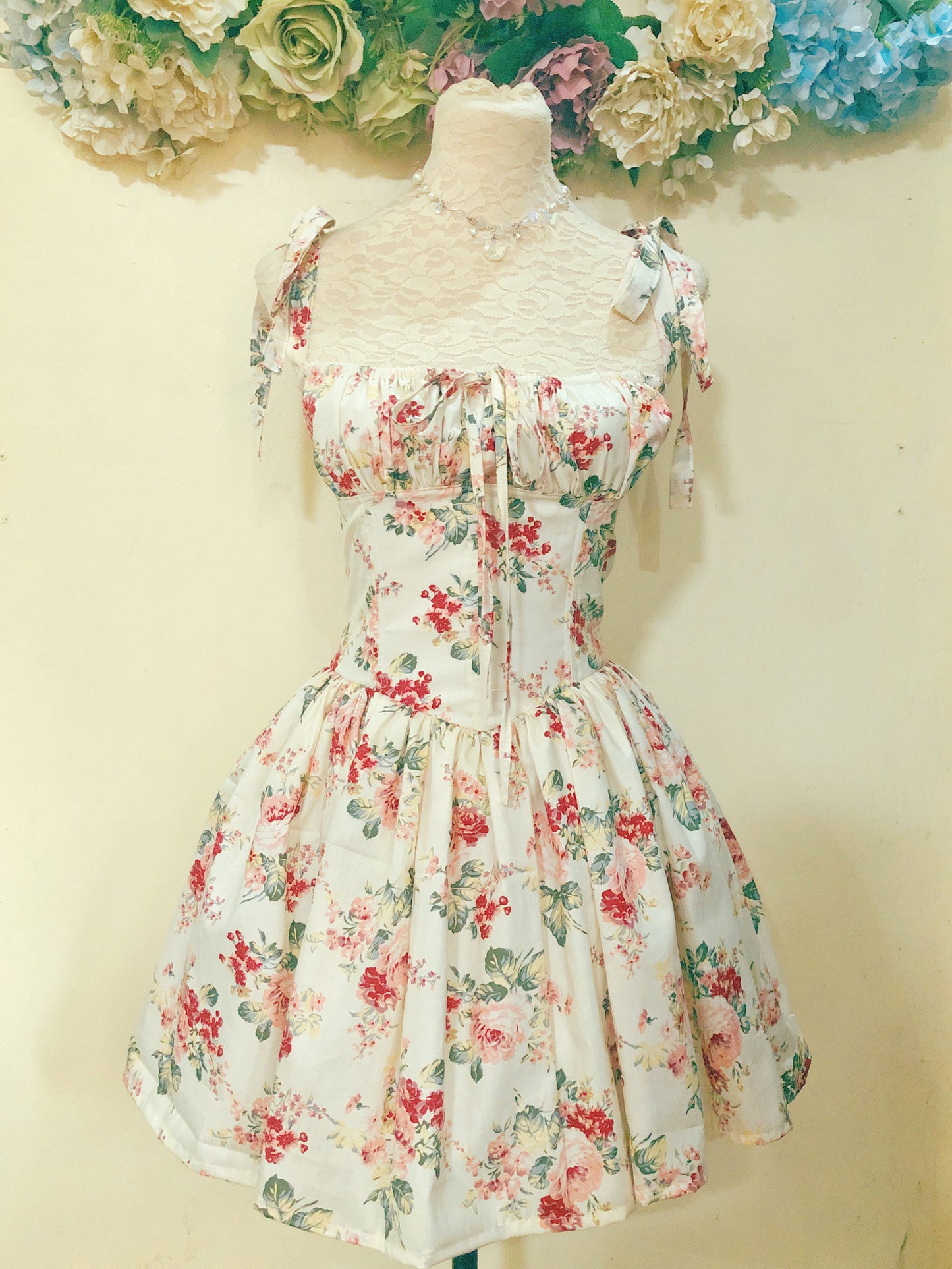 Cream Rose Corset Handmade Dress