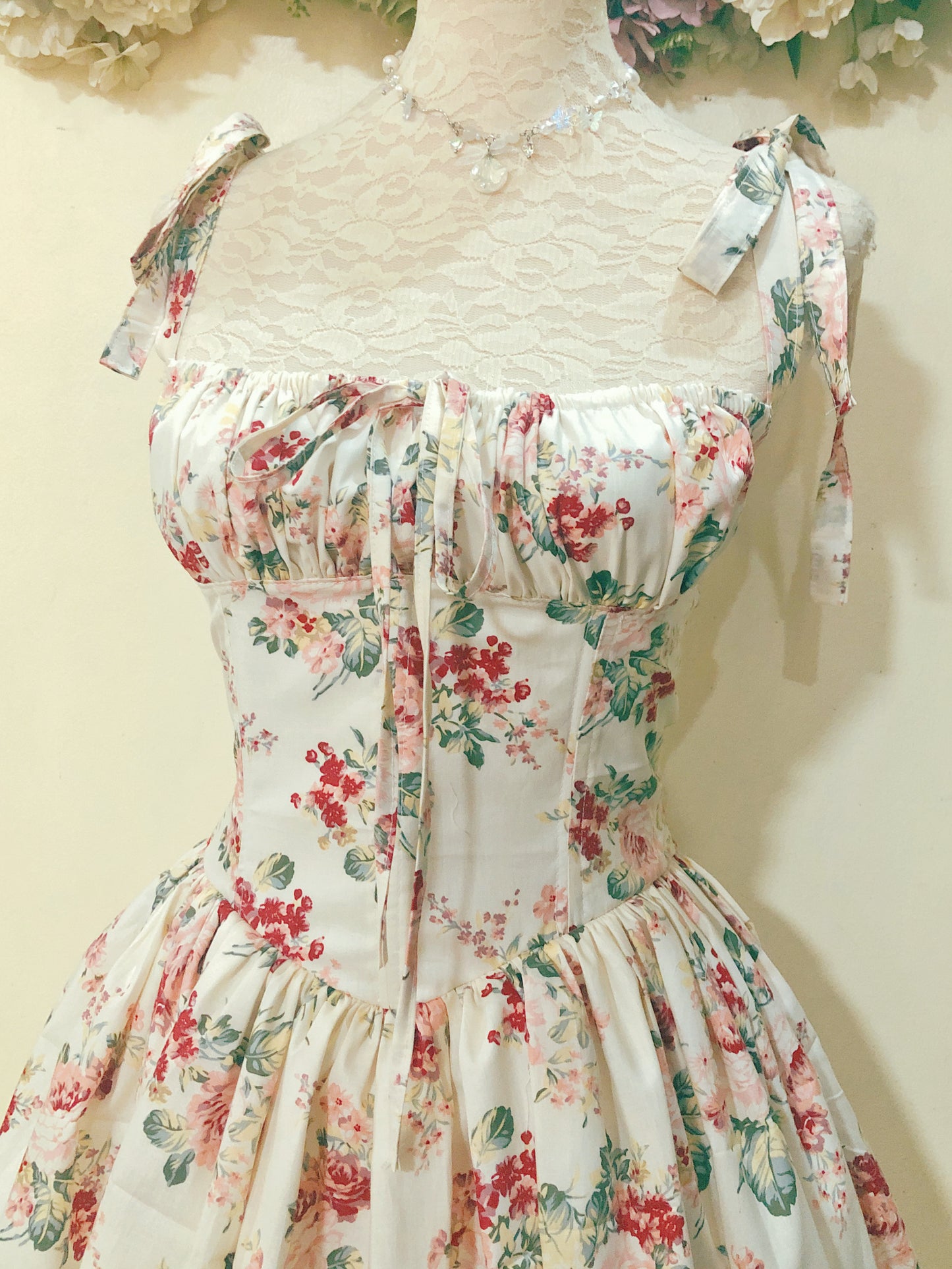 Cream Rose Corset Handmade Dress