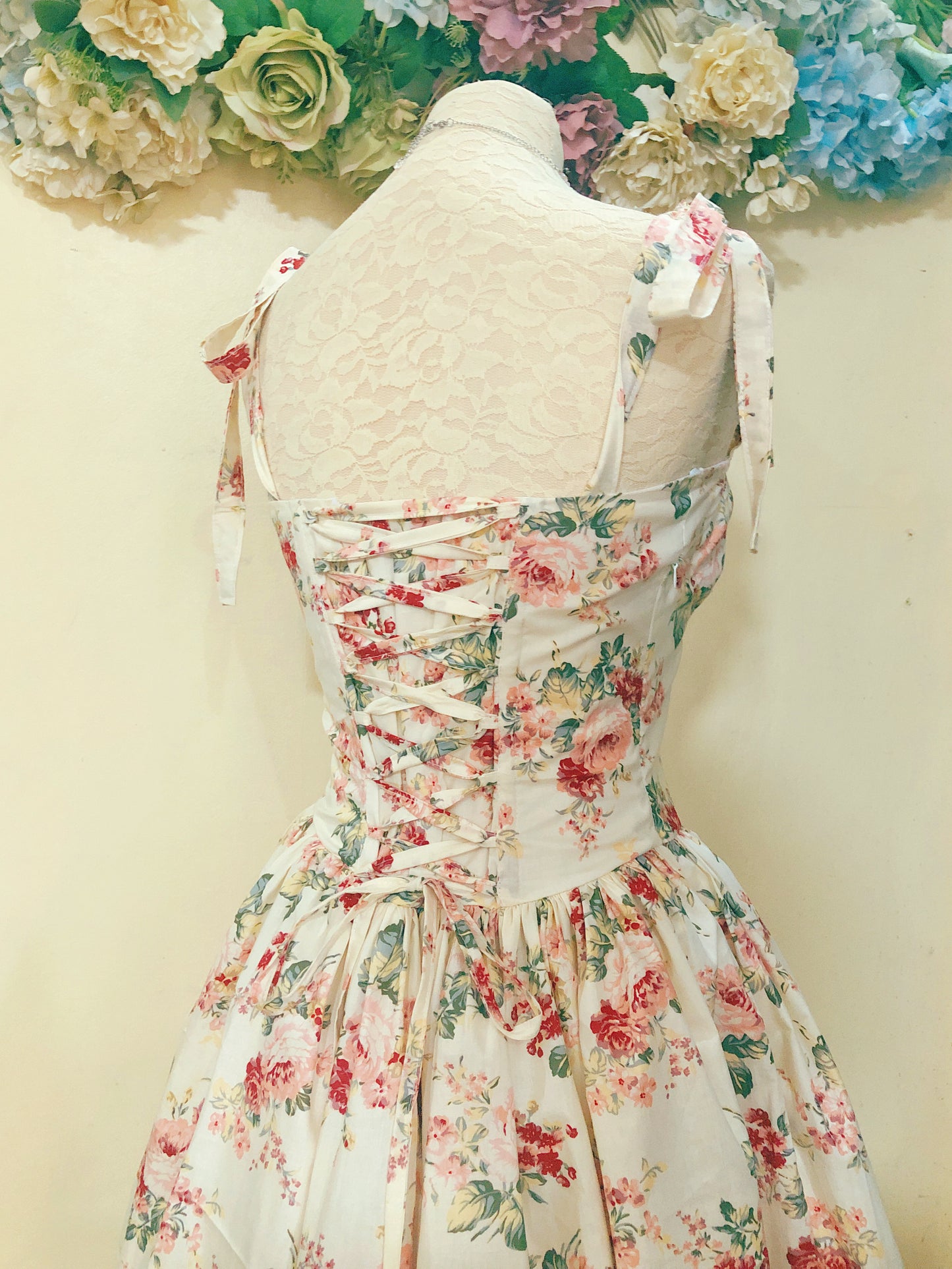 Cream Rose Corset Handmade Dress