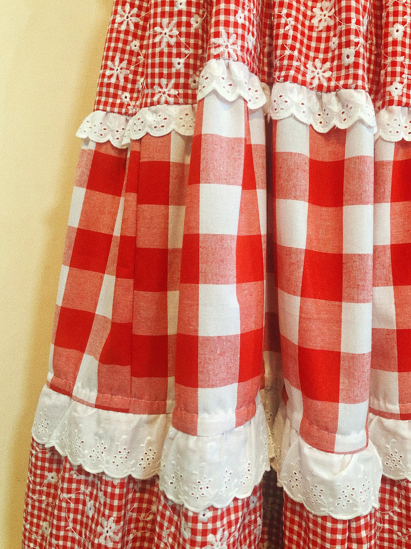 Red Gingham Patchwork Handmade Dress