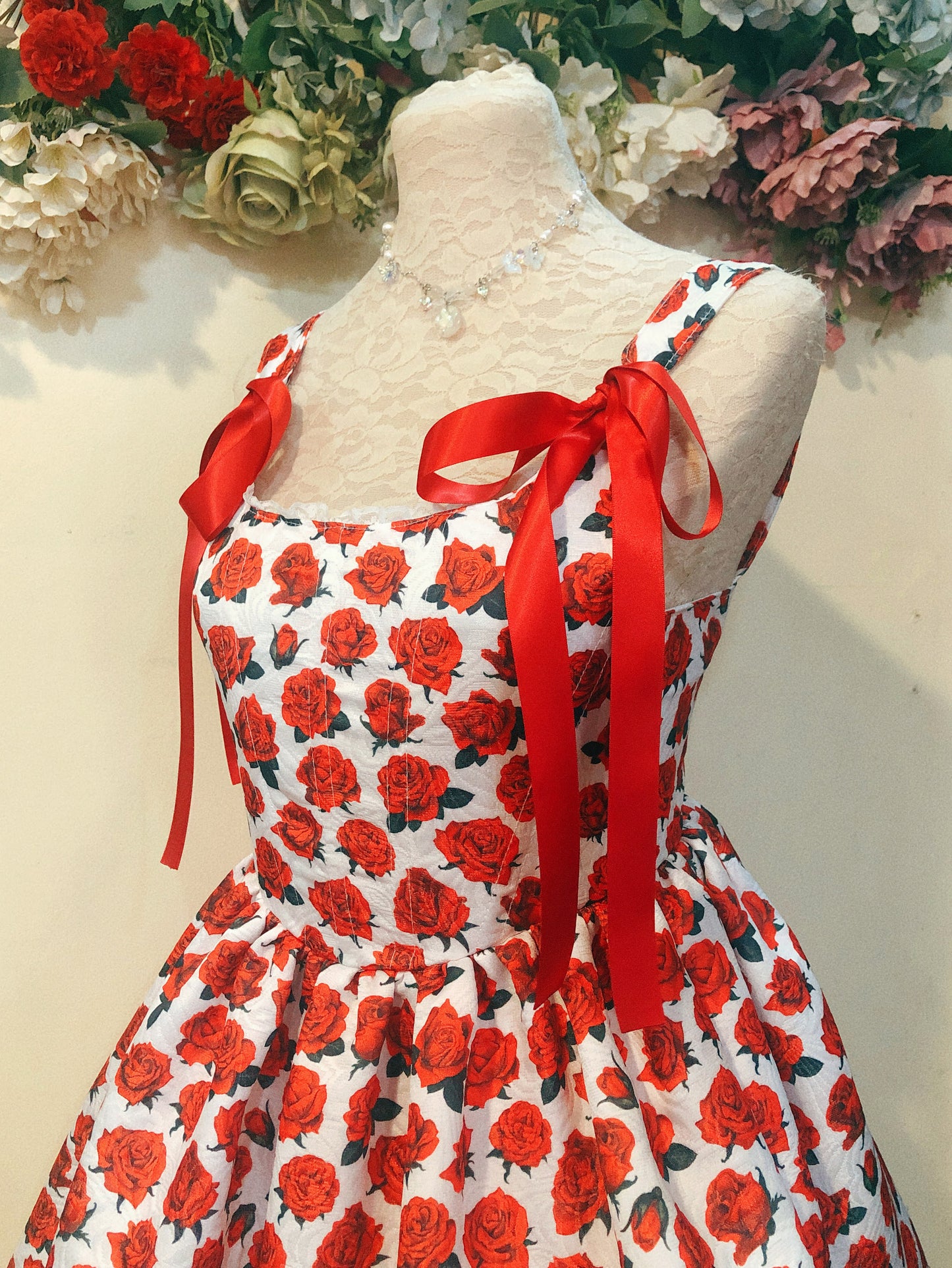 Red Rose Corset Mini Handmade Dress