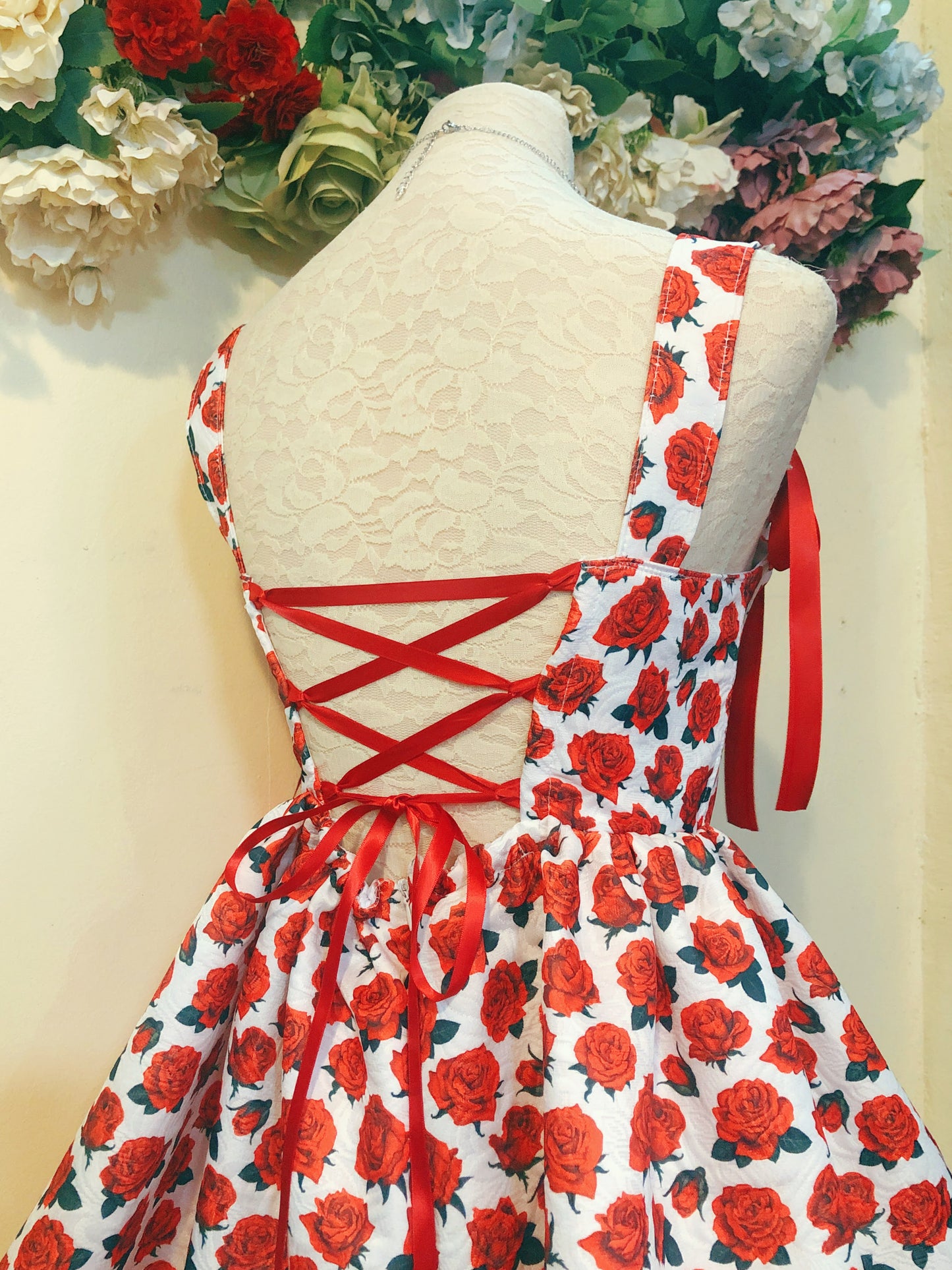 Red Rose Corset Mini Handmade Dress