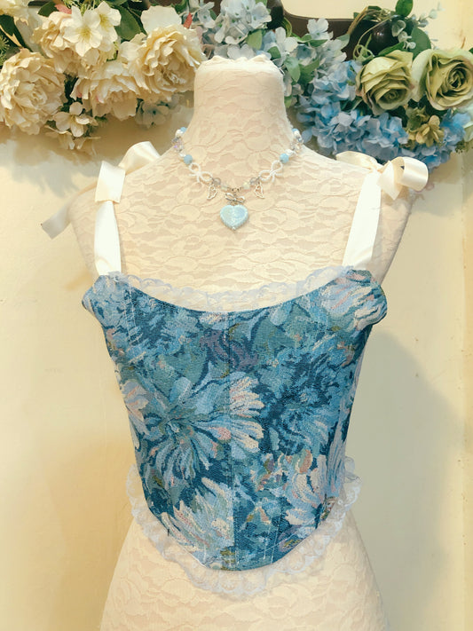 Elegant Blue Floral Handmade Cutie Top