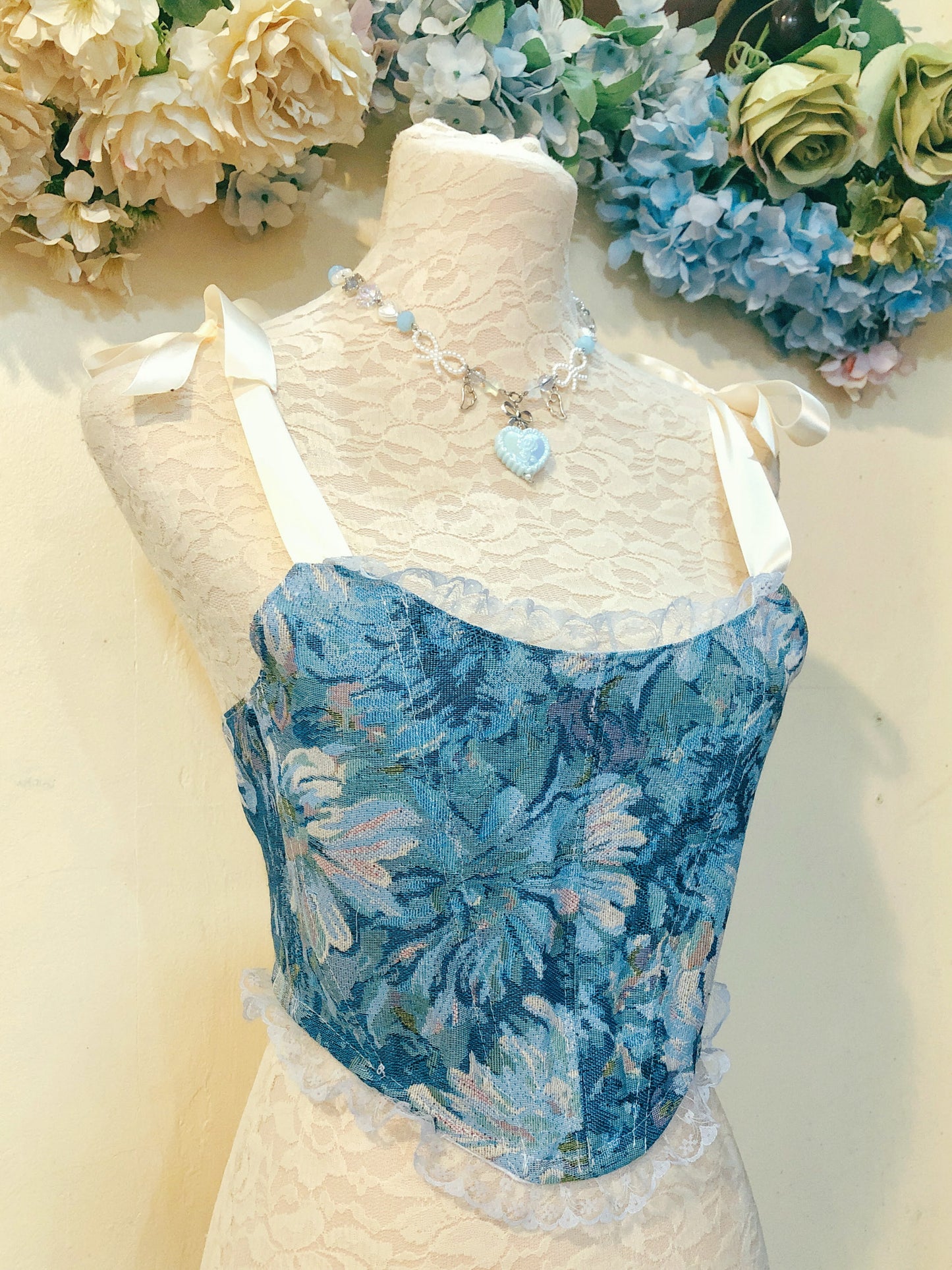 Elegant Blue Floral Handmade Cutie Top