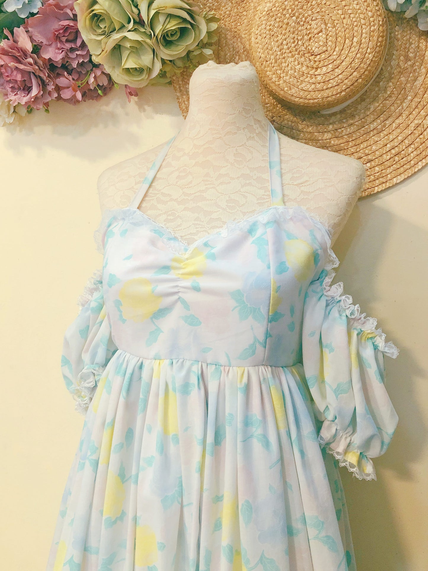 Pastel Garden Offshoulder Handmade Dress