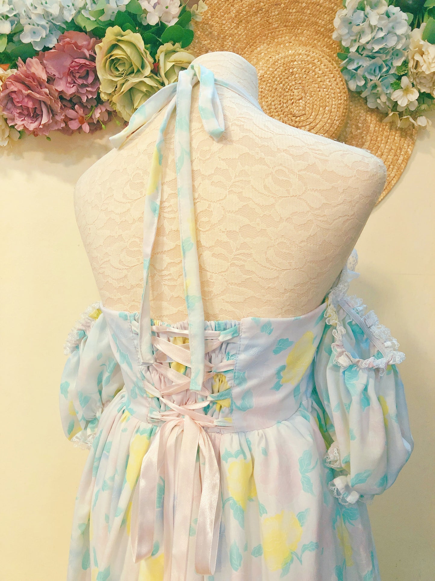 Pastel Garden Offshoulder Handmade Dress