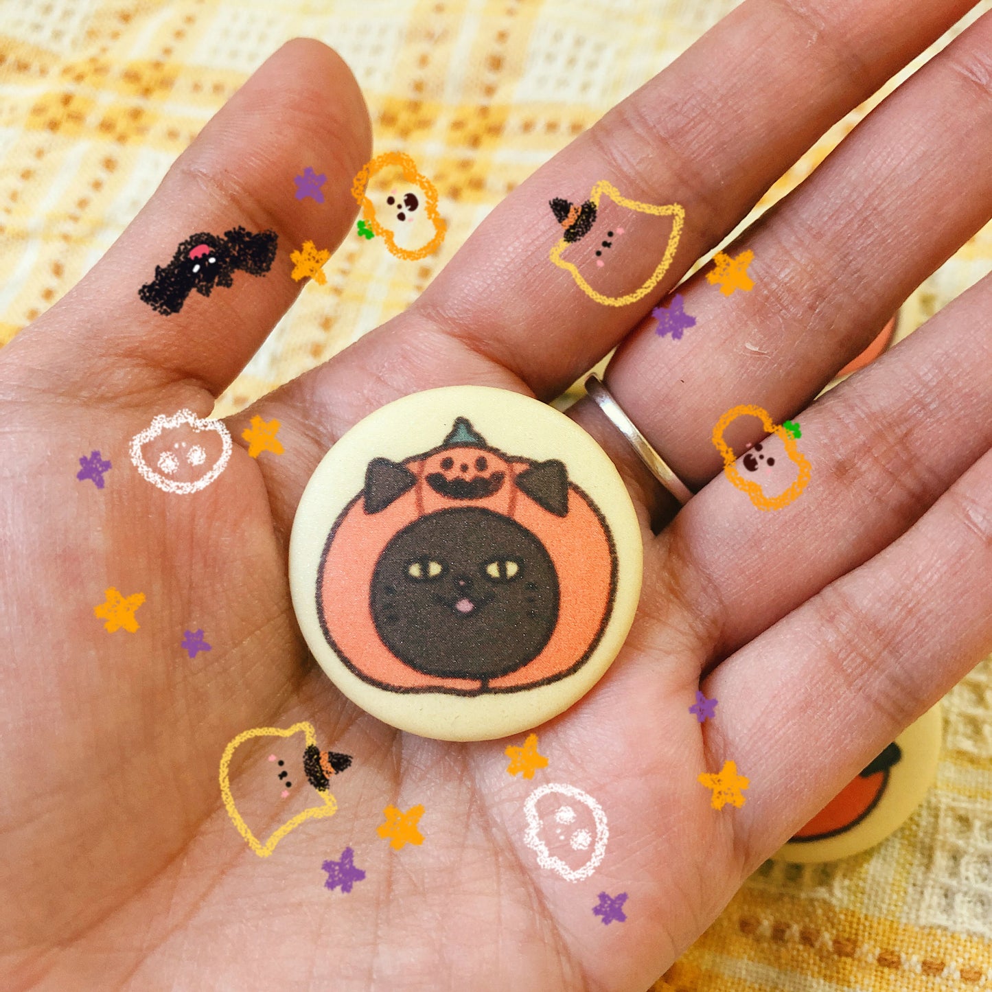 Pumpkin Cat Head - Mini Button Pin