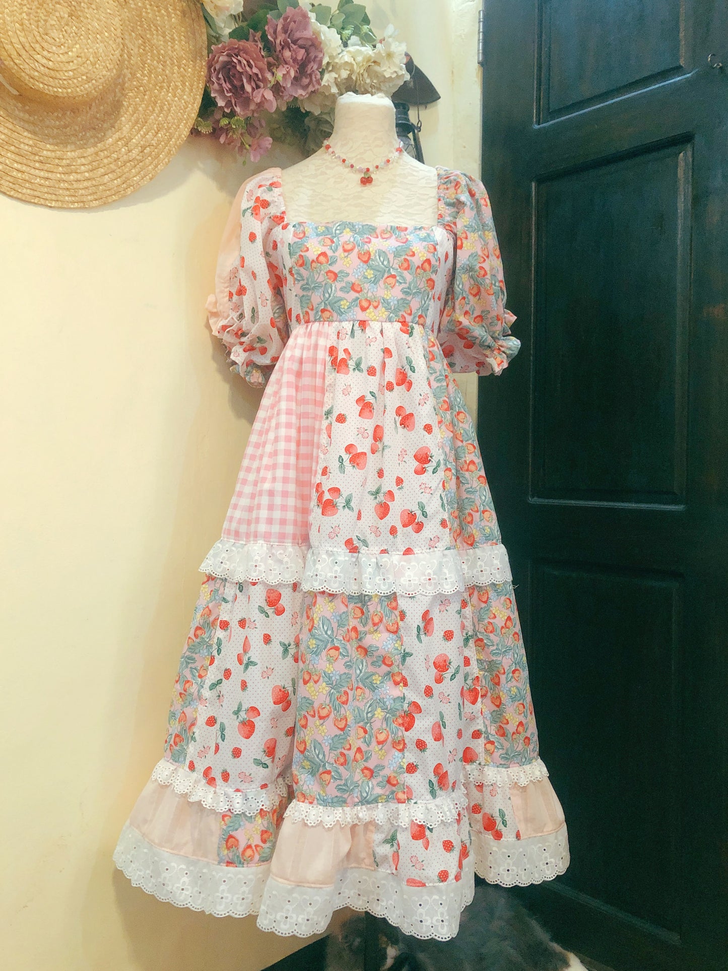 Strawberry Cream Mix Handmade Dress