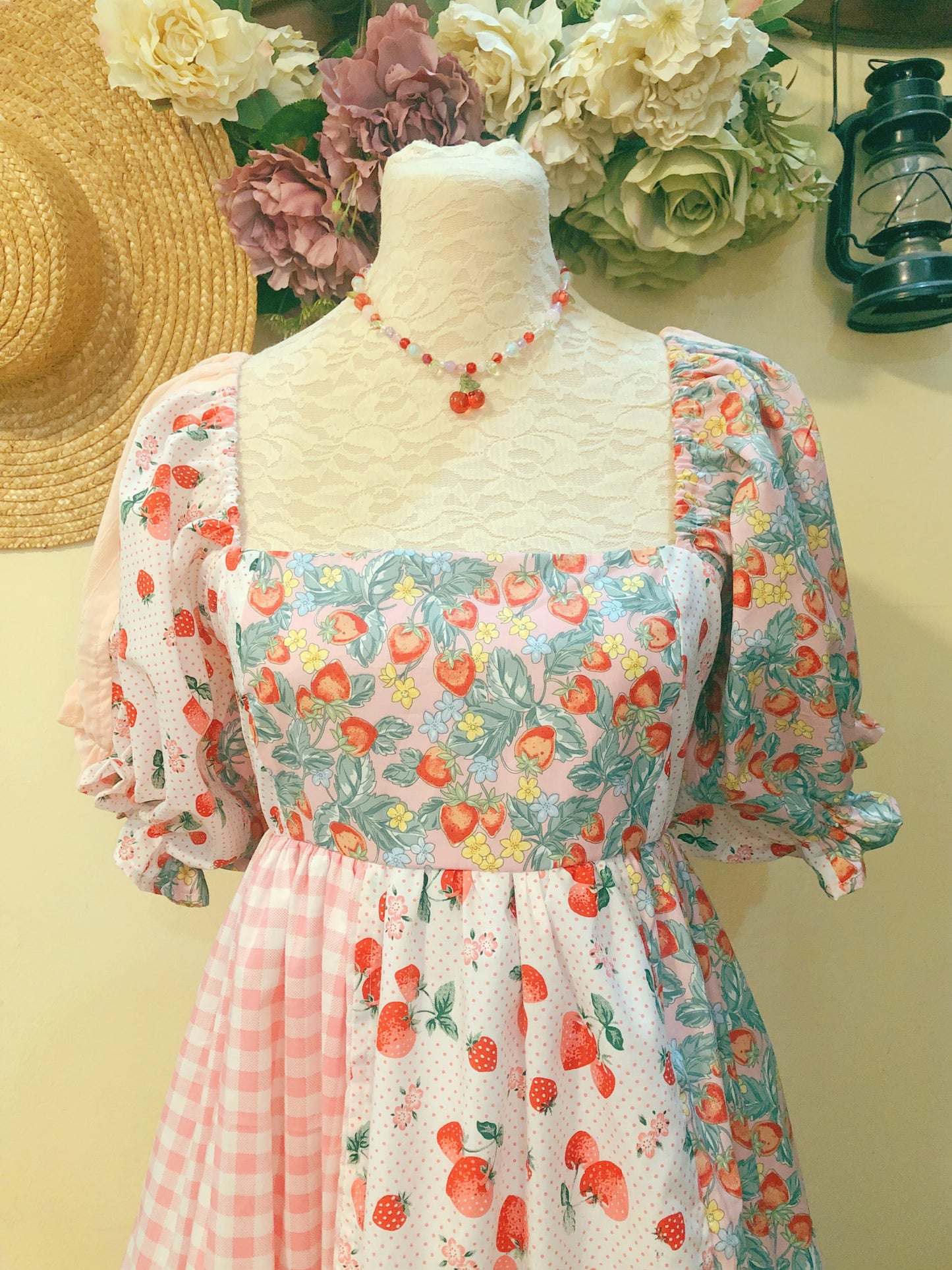 Strawberry Cream Mix Handmade Dress