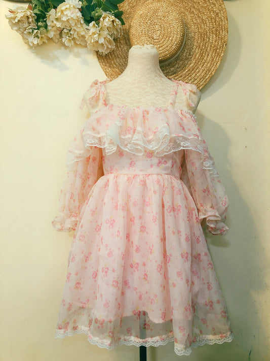 Princess Pink Rose Off shoulder Handmade Dress