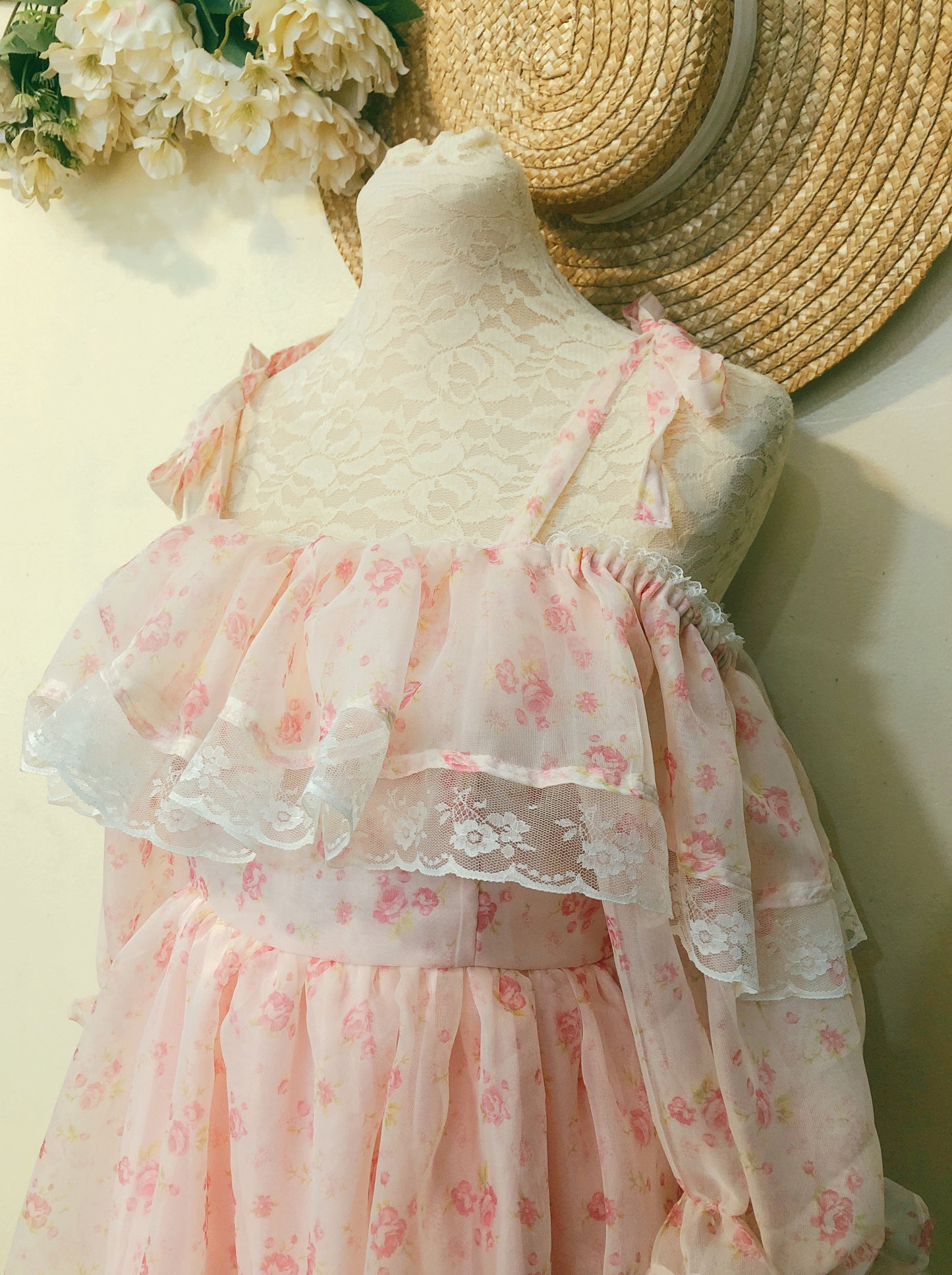 Princess Pink Rose Off shoulder Handmade Dress