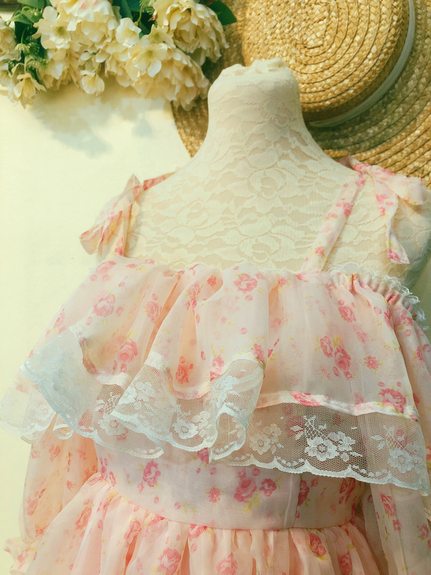 Princess Pink Rose Off shoulder Handmade Dress