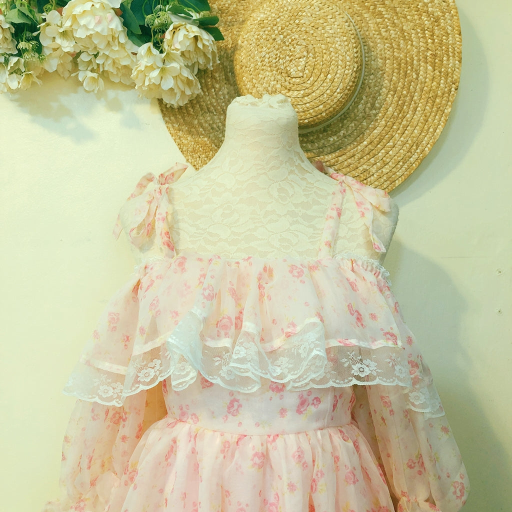 Princess Pink Rose Off shoulder Handmade Dress