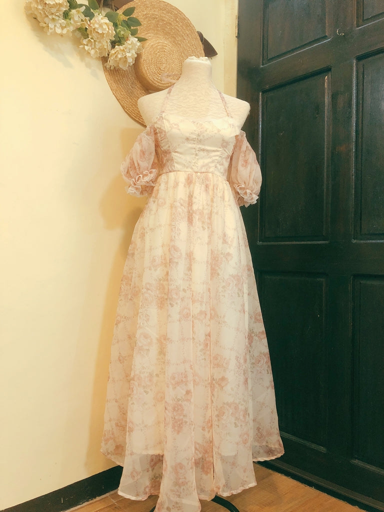 Elegant Rose Off shoulder Handmade Long Dress