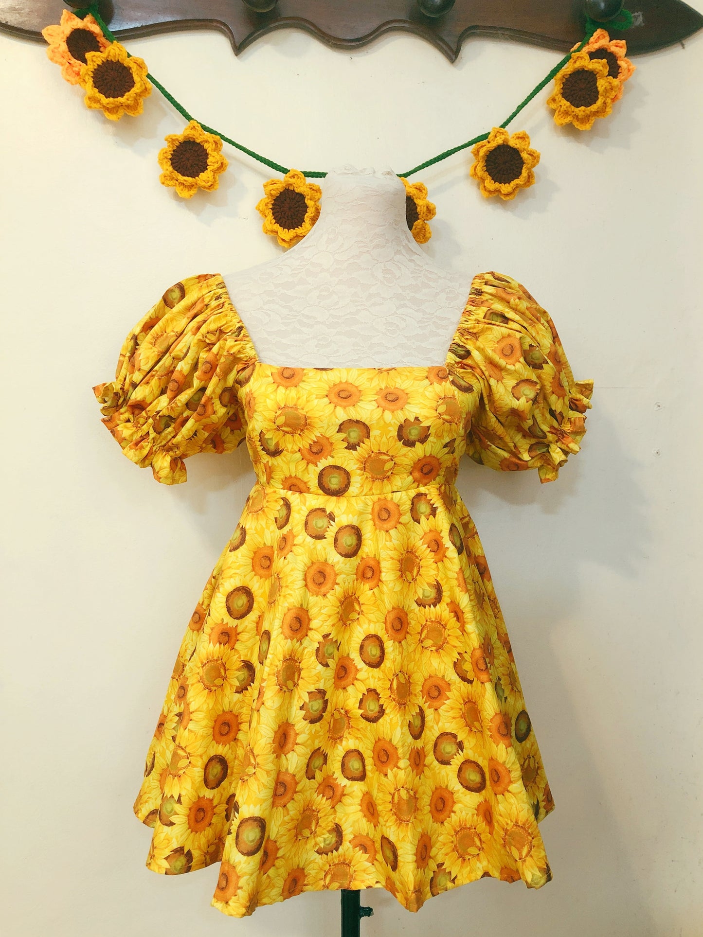 Sunflower Mini Puff Handmade Dress