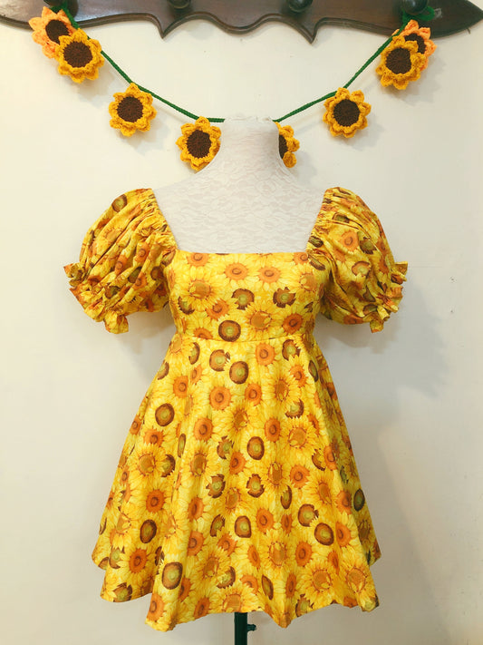 Sunflower Mini Puff Handmade Dress