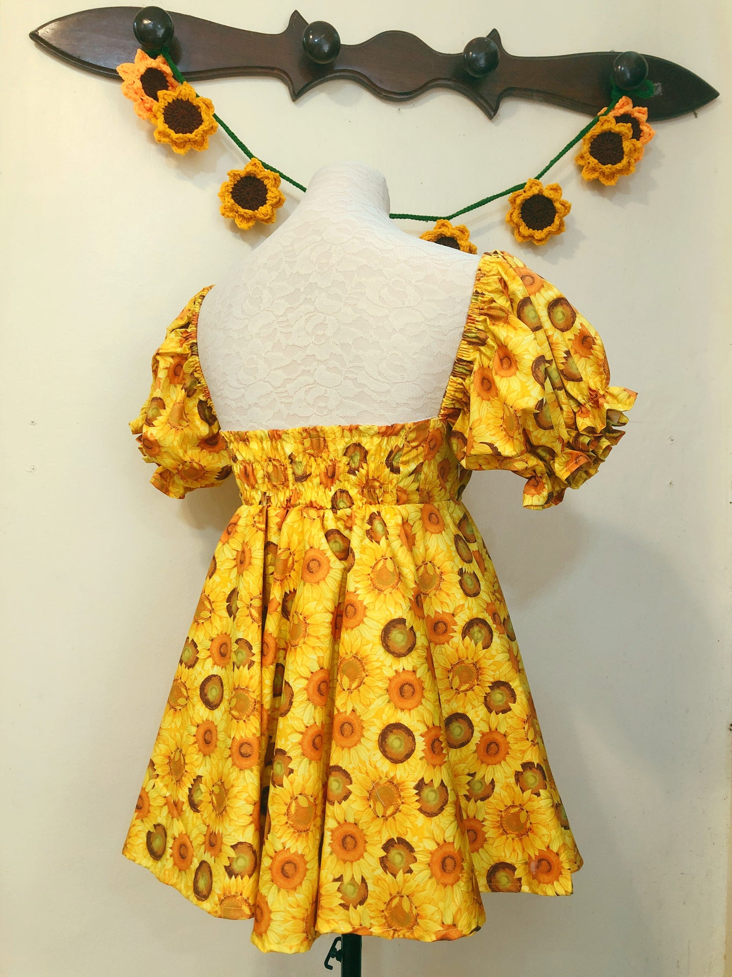 Sunflower Mini Puff Handmade Dress