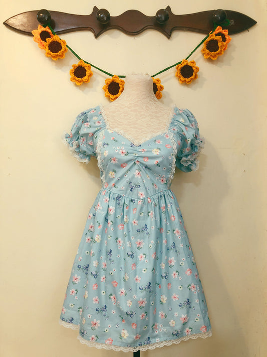 Princess Mint Floral Handmade Dress