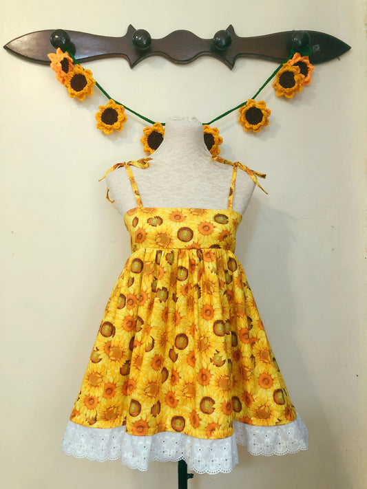 Cute Sunflower Ribbon Handmade Dress