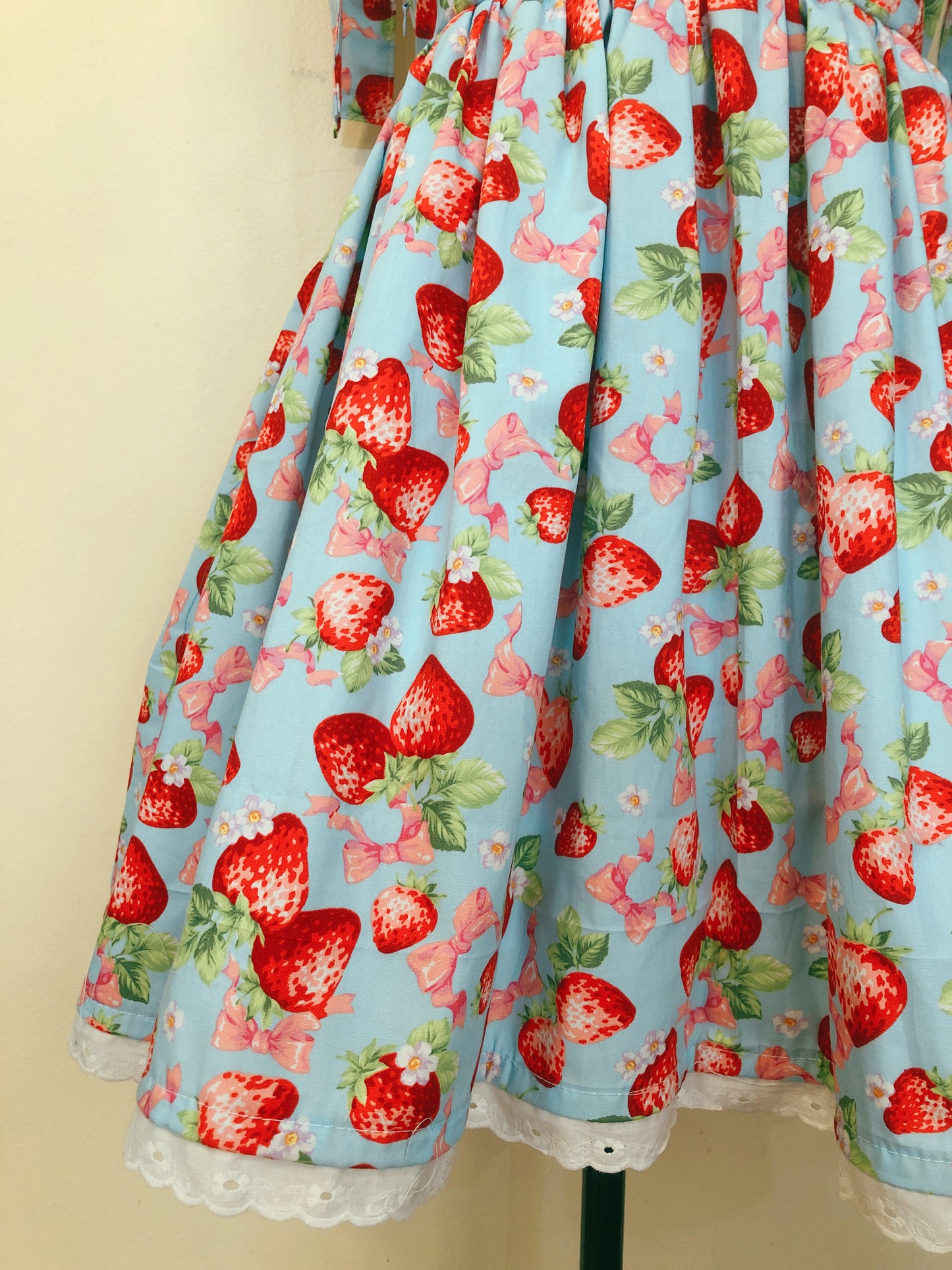 Milk Strawberry Ribbon Handmade Dress