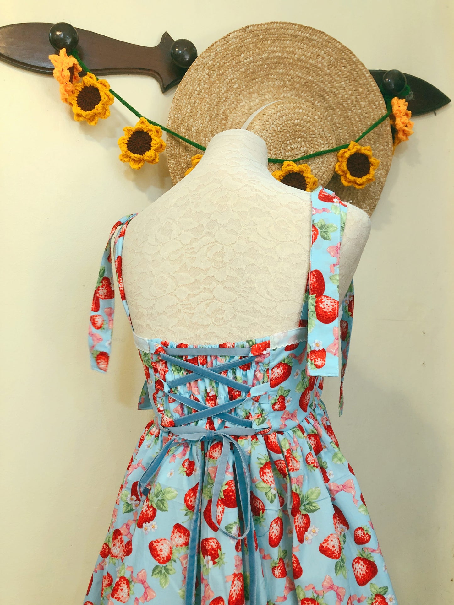 Milk Strawberry Ribbon Handmade Dress