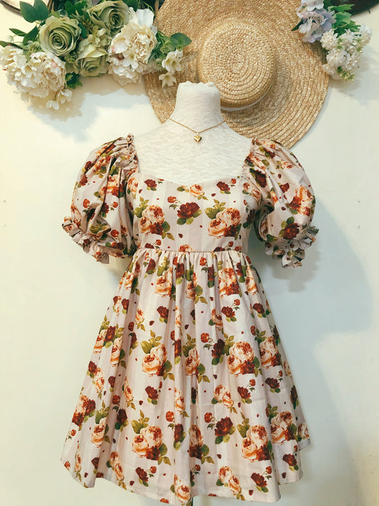 Vintage Rose Garden Babydoll Puff Handmade Dress