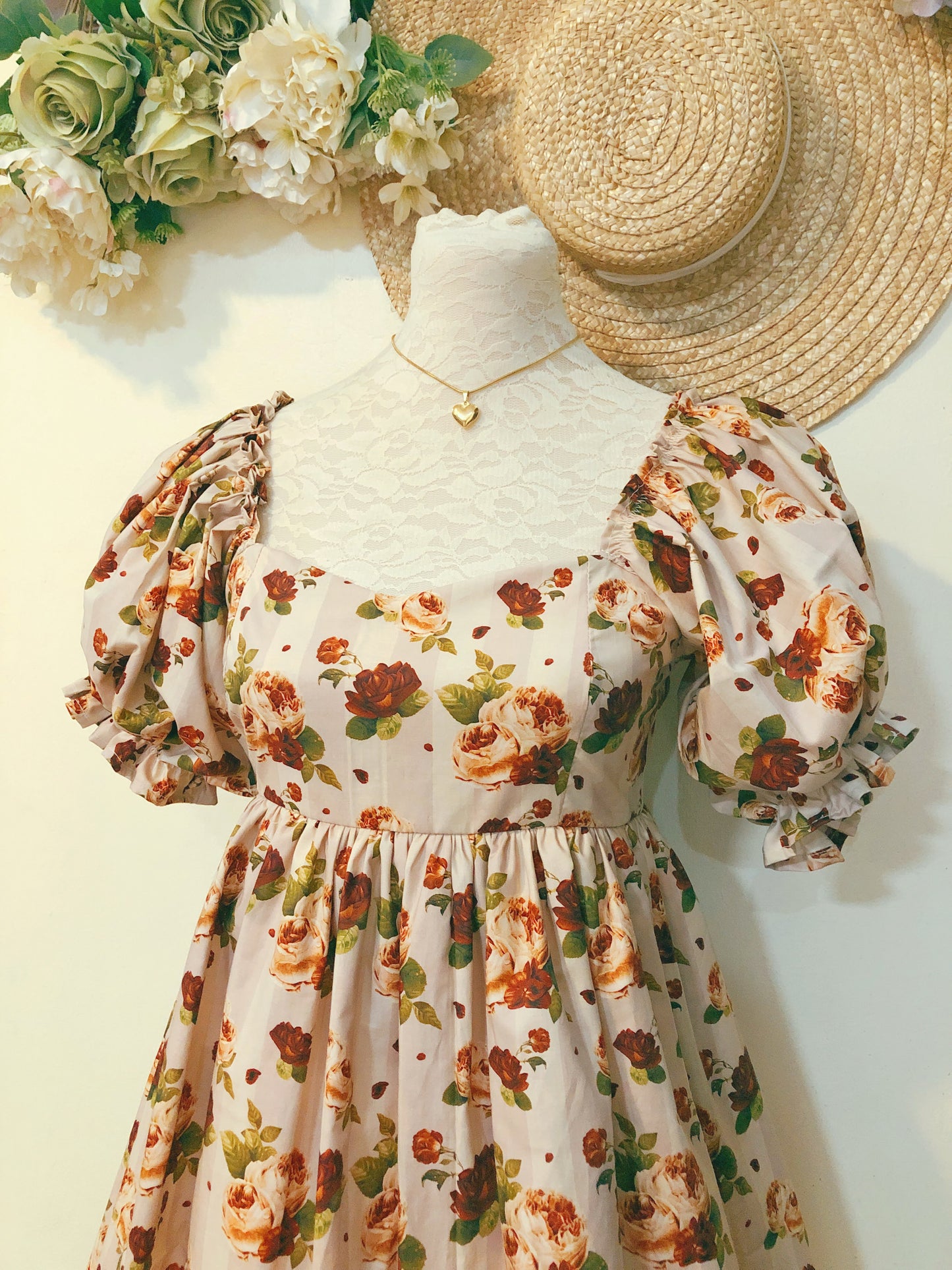 Vintage Rose Garden Babydoll Puff Handmade Dress