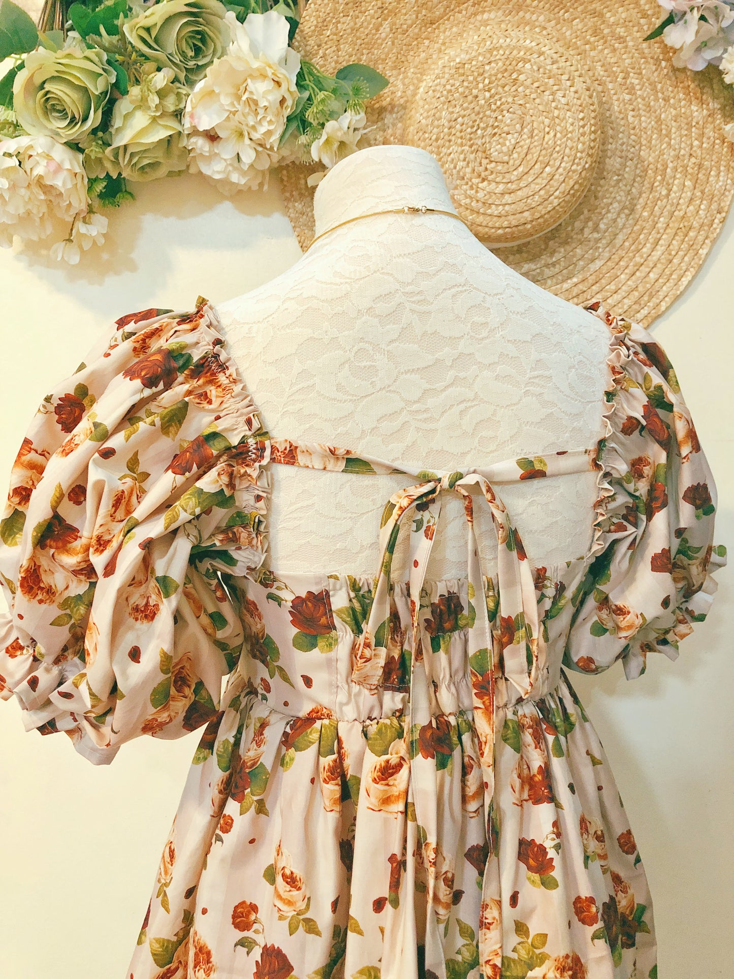 Vintage Rose Garden Babydoll Puff Handmade Dress