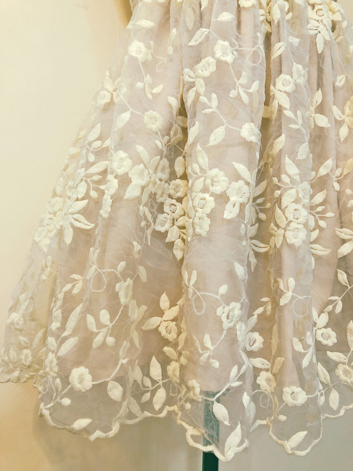 Cream Flower Embroidered Handmade Dress