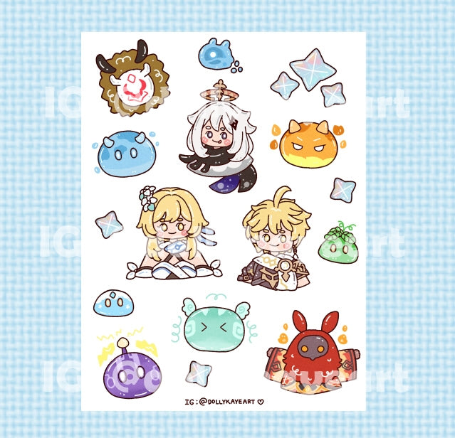 Genshin Impact Traveller and friends Fanart Sticker Sheet