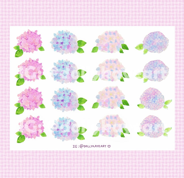 Hydrangea Watercolor Sticker Sheet