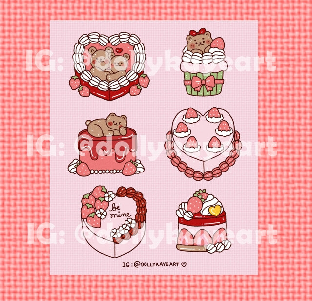 Cute Bear Cakes Sticker Sheet