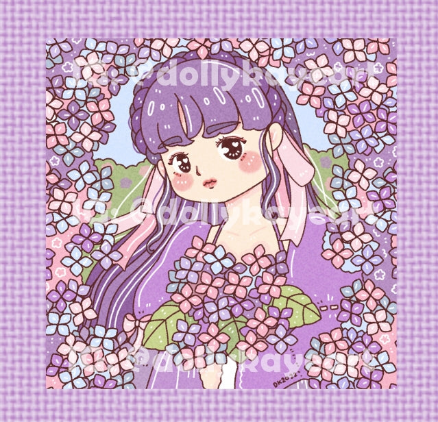 Hydrangea Girl Art Print