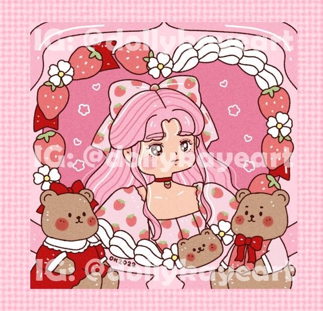 Strawbeary Girl Art Print