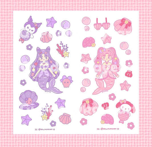 Pastel Kuromi and Melody Mermaids Sticker Sheets
